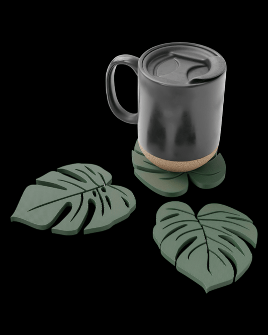 סט 3 תחתיות לכוסות - עלי ג’ונגל - פרפקט תלת - מימד