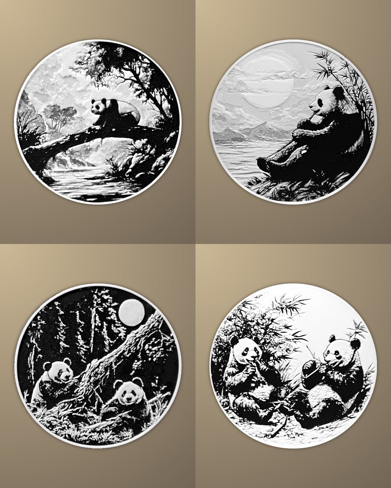 4 תחתיות לכוסות - פנדות - פרפקט תלת - מימד