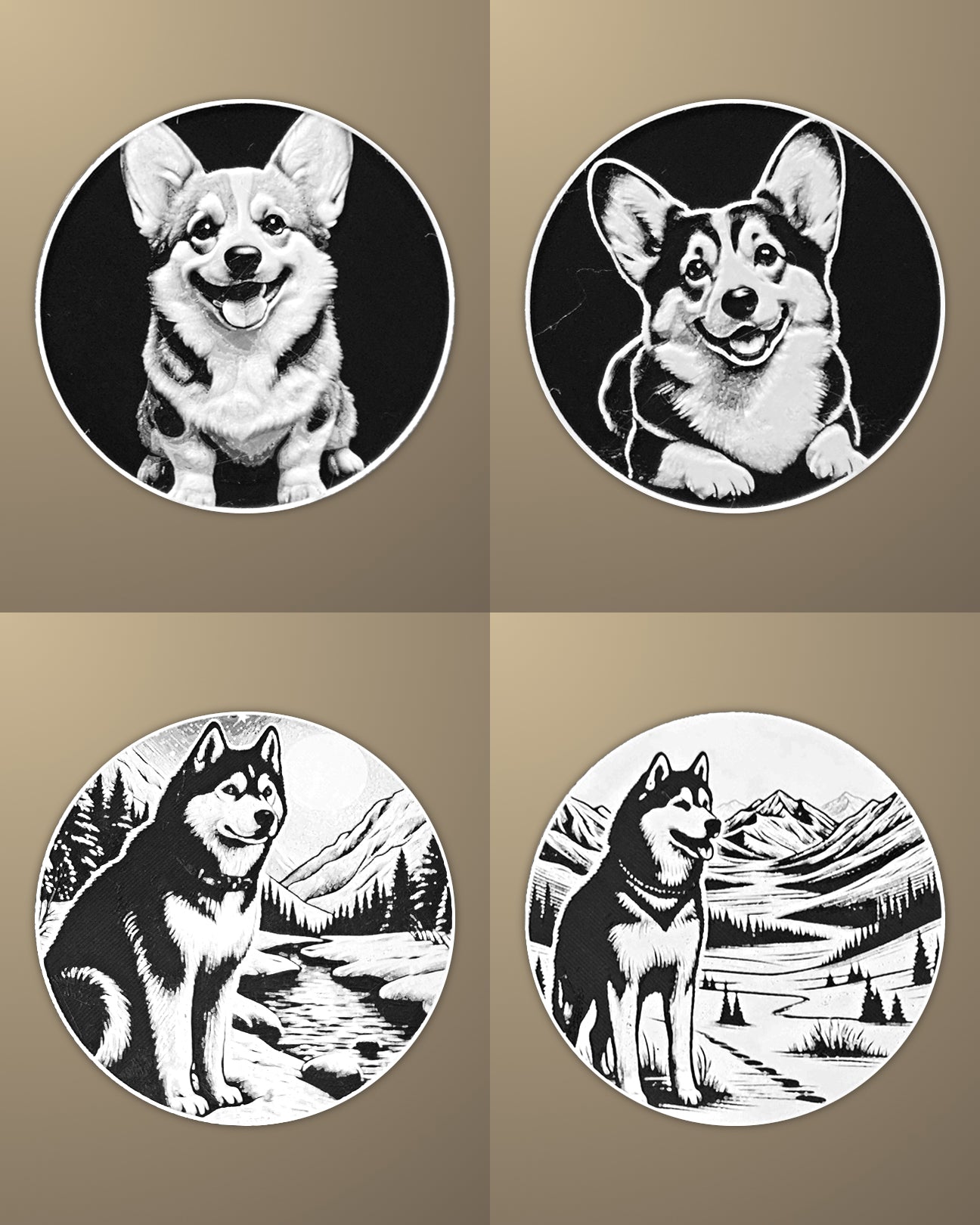 סט 4 תחתיות לכוסות - כלבים - פרפקט תלת - מימד