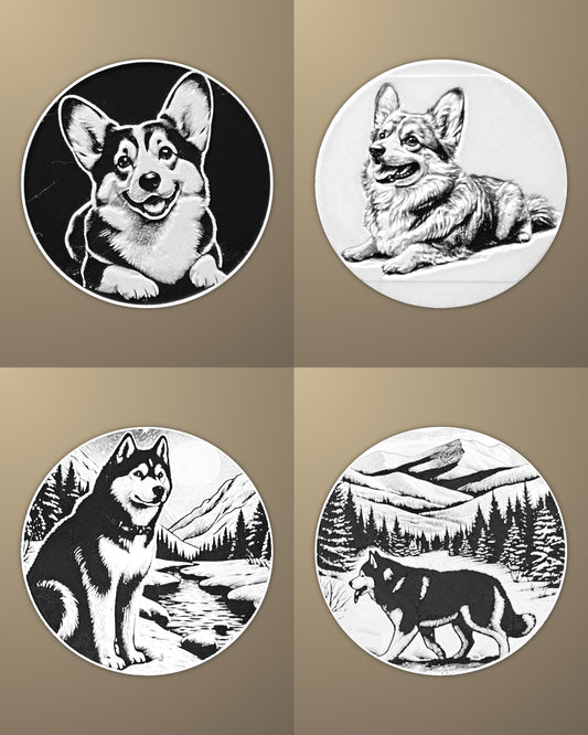 סט 4 תחתיות לכוסות - כלבים - פרפקט תלת - מימד