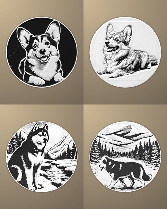 סט 4 תחתיות לכוסות - כלבים - פרפקט תלת - מימד