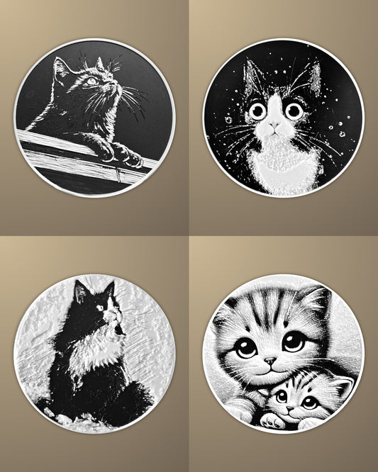 סט 4 תחתיות לכוסות - חתולים - פרפקט תלת - מימד