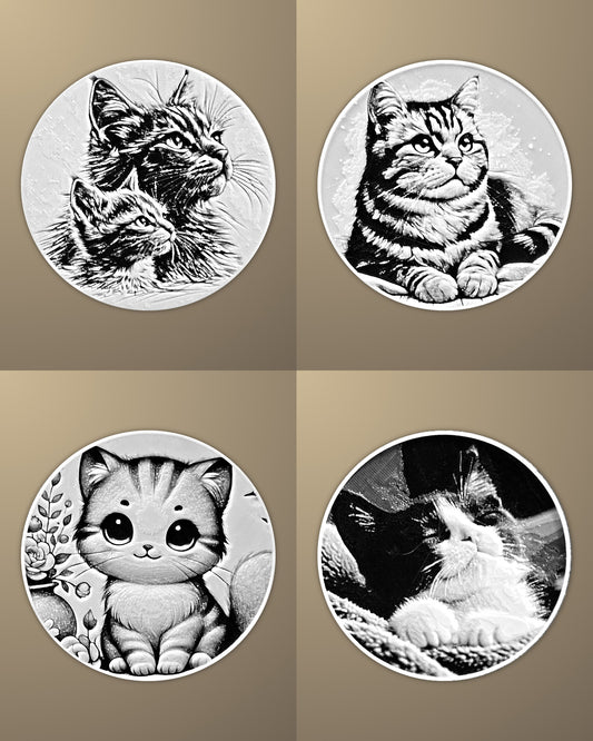 סט 4 תחתיות לכוסות - חתולים - פרפקט תלת - מימד