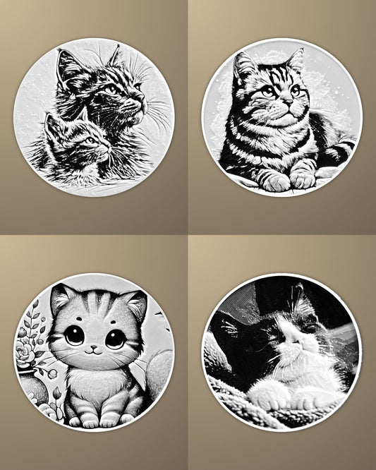 סט 4 תחתיות לכוסות - חתולים - פרפקט תלת - מימד