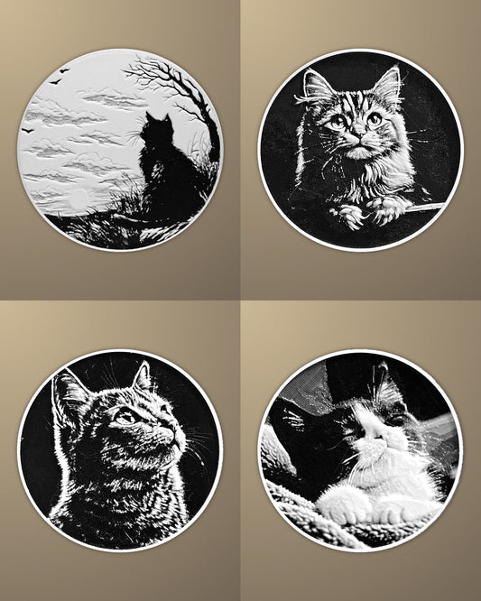 סט 4 תחתיות לכוסות - חתולים - פרפקט תלת - מימד