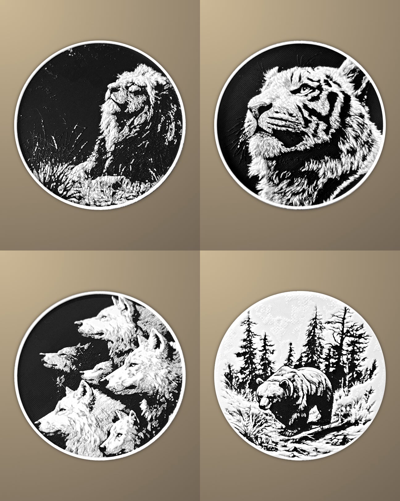 סט 4 תחתיות לכוסות - חיות - פרפקט תלת - מימד