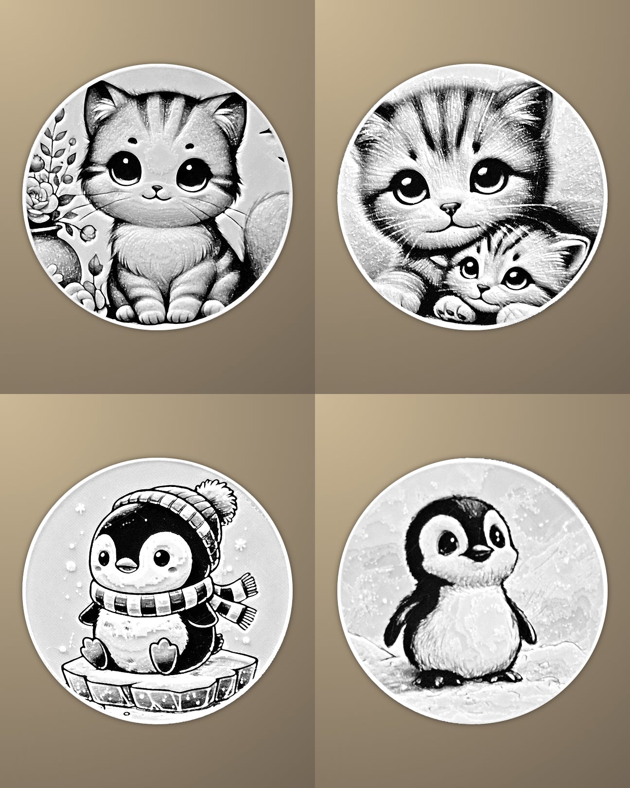 סט 4 תחתיות לכוסות - חיות - פרפקט תלת - מימד