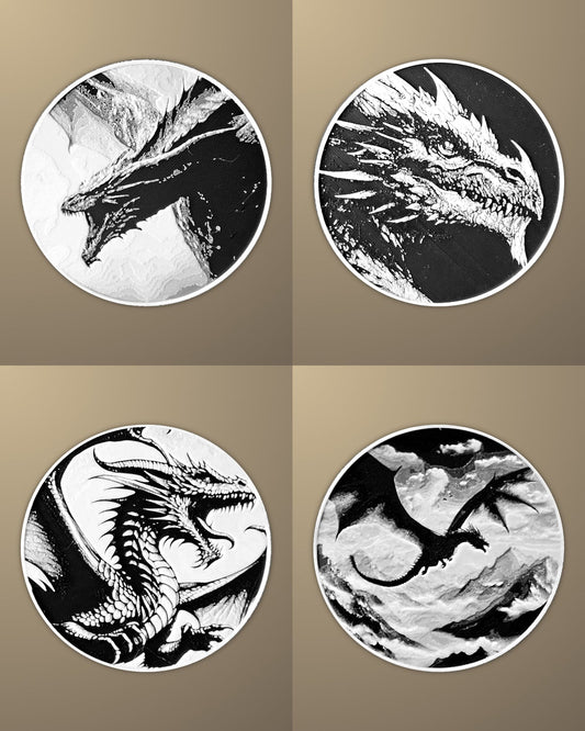 סט 4 תחתיות לכוסות - דרקונים - פרפקט תלת - מימד