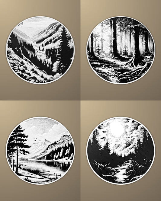 סט 4 תחתיות לכוסות - נוף - פרפקט תלת - מימד