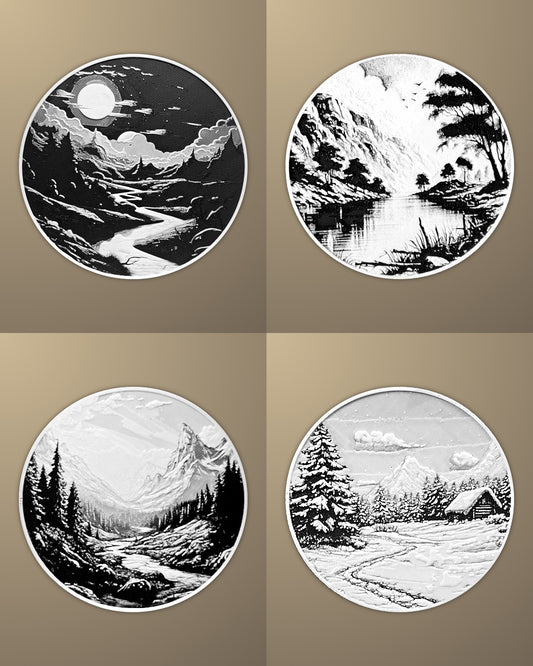 סט 4 תחתיות לכוסות - נוף - פרפקט תלת - מימד