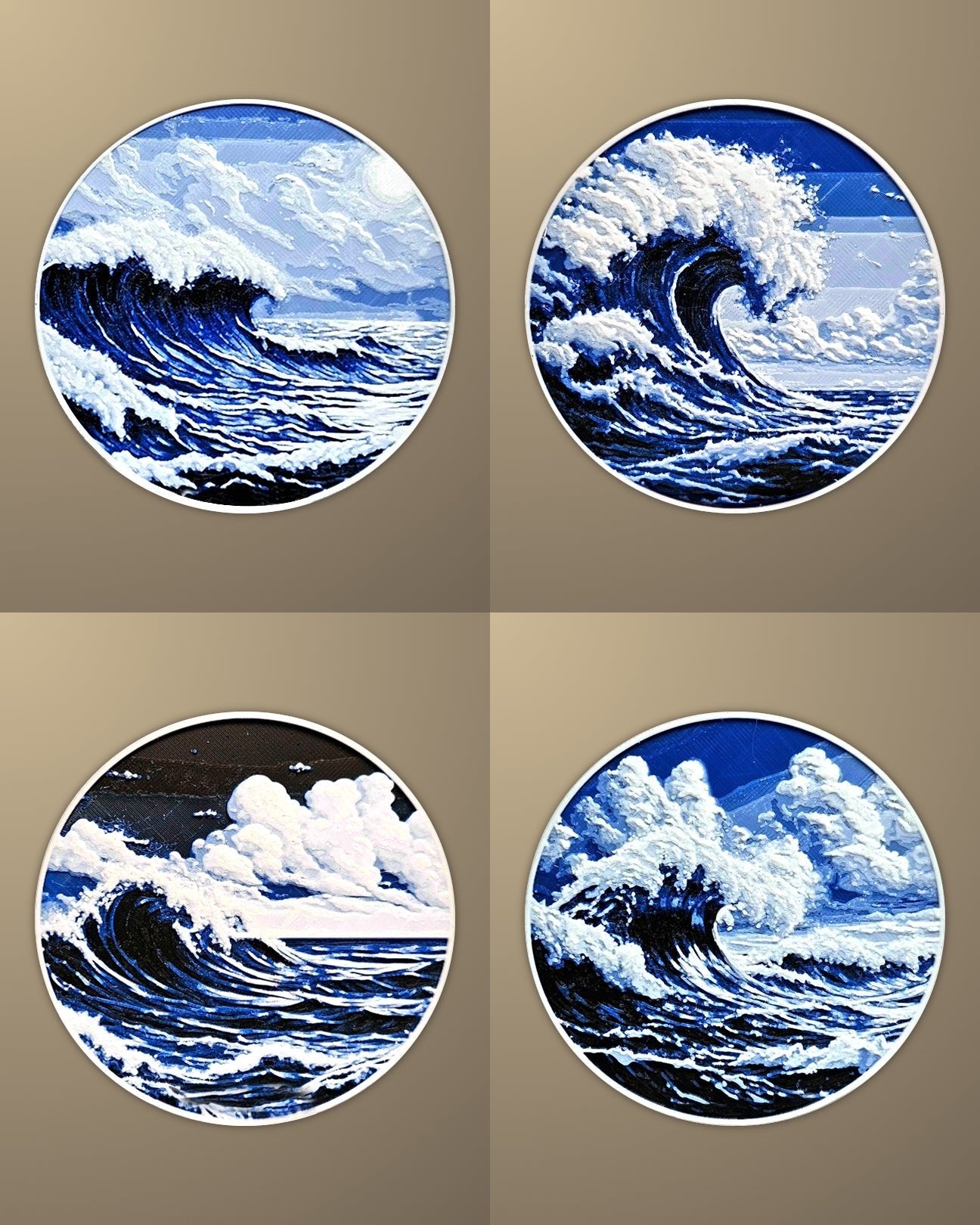 סט 4 תחתיות לכוסות - אוקיינוס - פרפקט תלת - מימד