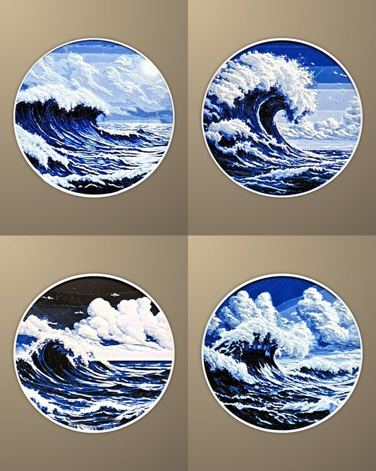 סט 4 תחתיות לכוסות - אוקיינוס - פרפקט תלת - מימד