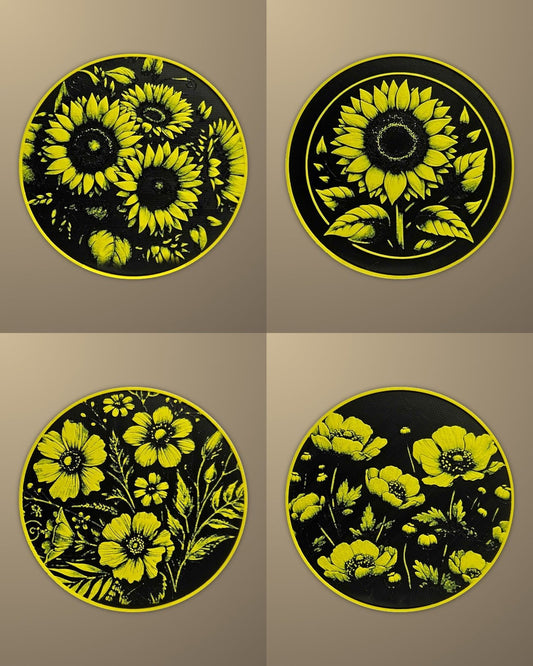 סט 4 תחתיות לכוסות - פרחים - פרפקט תלת - מימד