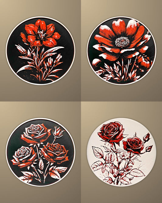 סט 4 תחתיות לכוסות - פרחים - פרפקט תלת - מימד