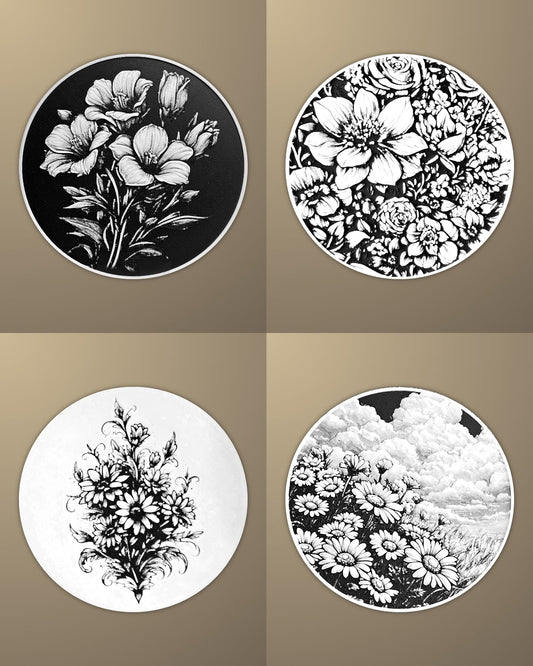 סט 4 תחתיות לכוסות - פרחים - פרפקט תלת - מימד