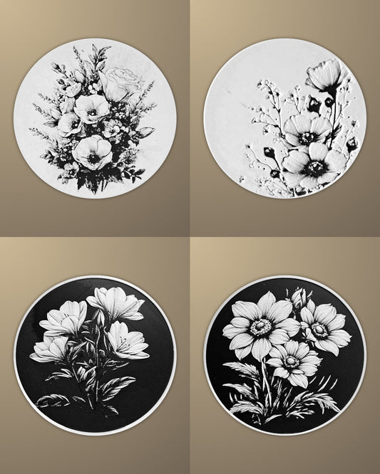 סט 4 תחתיות לכוסות - פרחים - פרפקט תלת - מימד