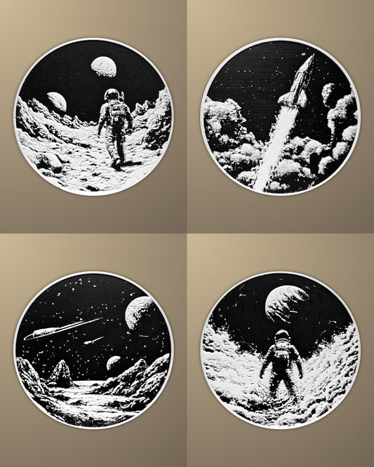 סט 4 תחתיות לכוסות - חלל - פרפקט תלת - מימד