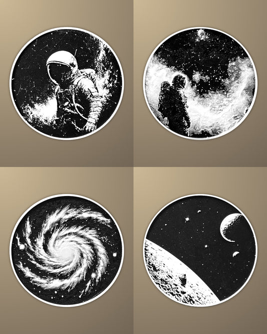 סט 4 תחתיות לכוסות - חלל - פרפקט תלת - מימד