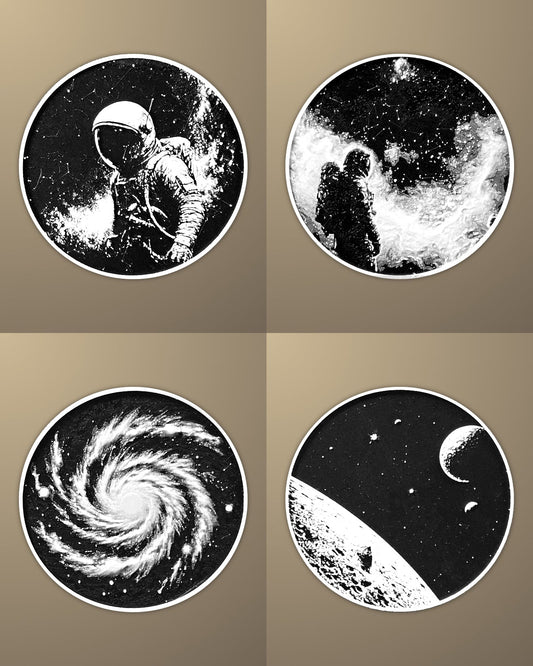 סט 4 תחתיות לכוסות - חלל - פרפקט תלת - מימד