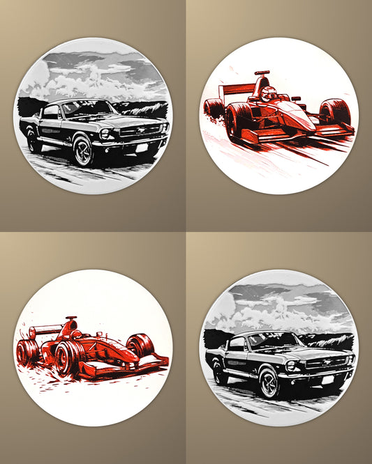 סט 4 תחתיות לכוסות - כלי תחבורה - פרפקט תלת - מימד