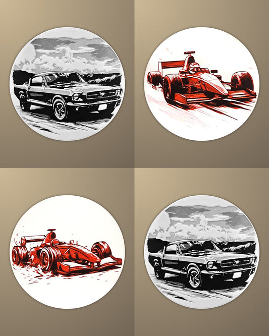 סט 4 תחתיות לכוסות - כלי תחבורה - פרפקט תלת - מימד