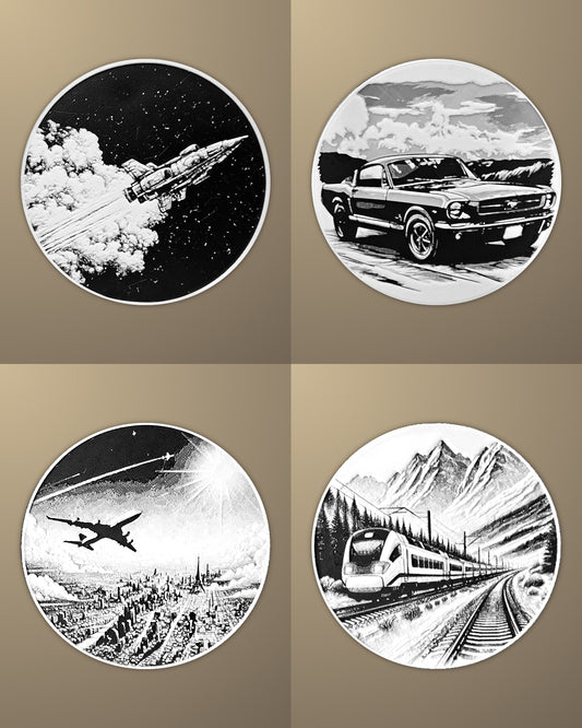 סט 4 תחתיות לכוסות - כלי תחבורה - פרפקט תלת - מימד