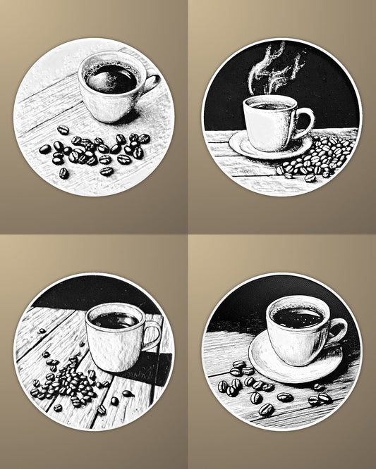 סט 4 תחתיות לכוסות - שעת קפה - פרפקט תלת - מימד