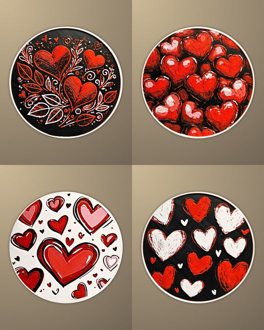 סט 4 תחתיות לכוסות - לבבות - פרפקט תלת - מימד