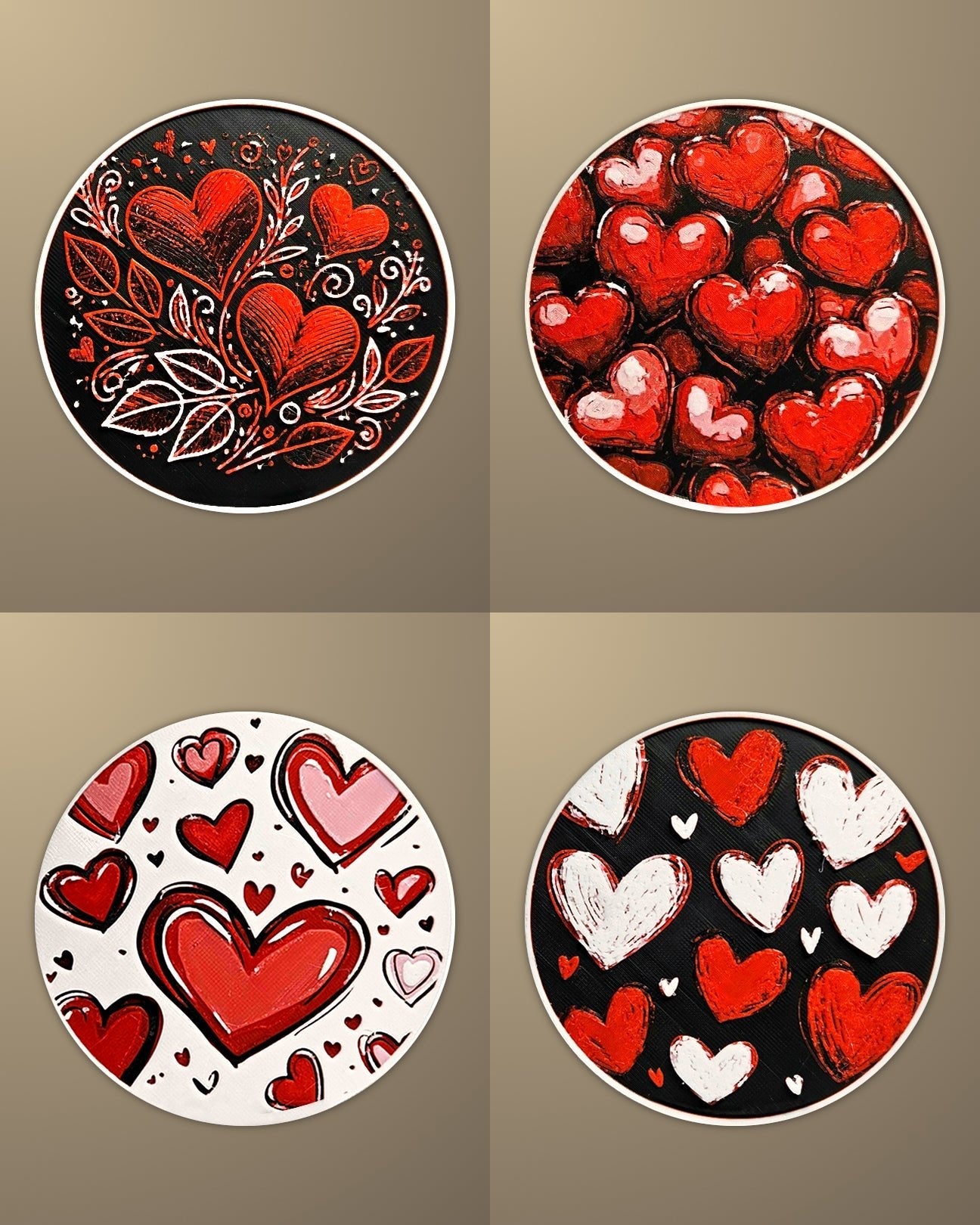 סט 4 תחתיות לכוסות - לבבות - פרפקט תלת - מימד