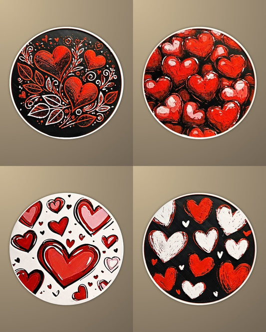 סט 4 תחתיות לכוסות - לבבות - פרפקט תלת - מימד