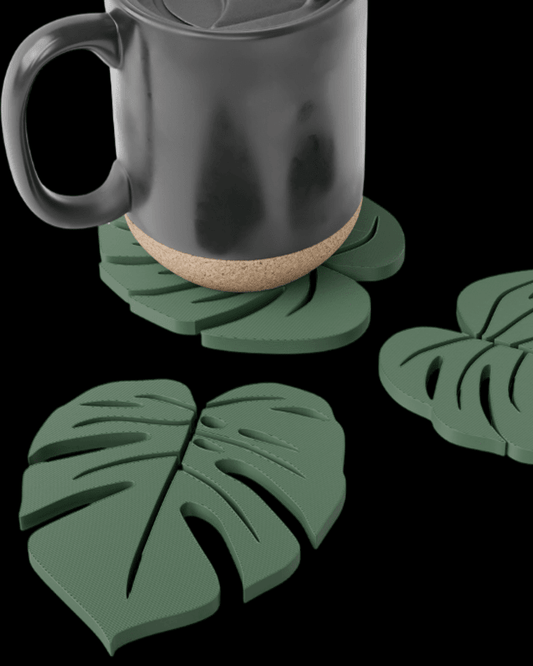 סט 3 תחתיות לכוסות - עלי ג’ונגל - פרפקט תלת - מימד